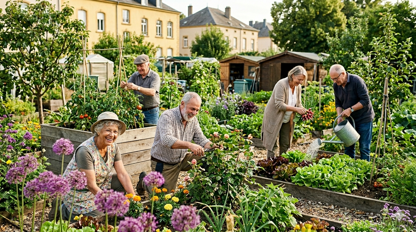 Personnes qui jardinent - Bleu Longévité